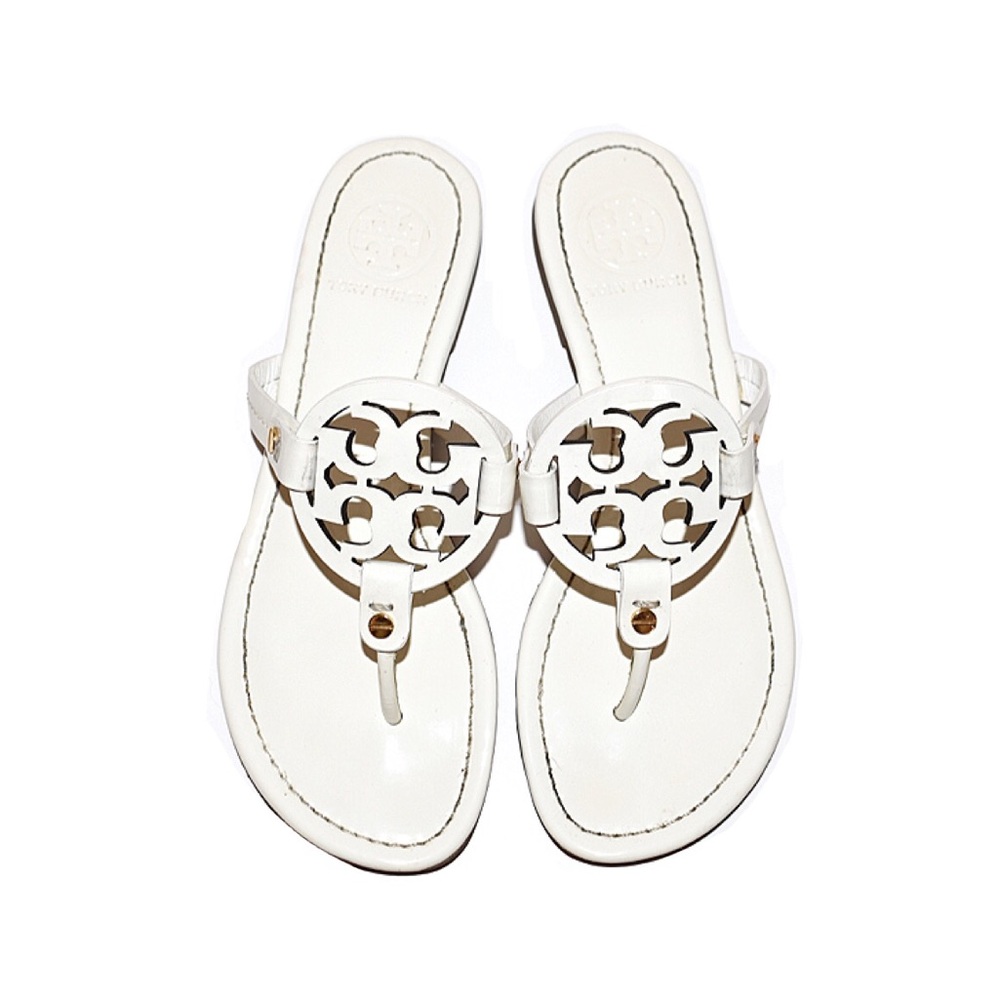 Tory Burch White Leather Miller Sandals